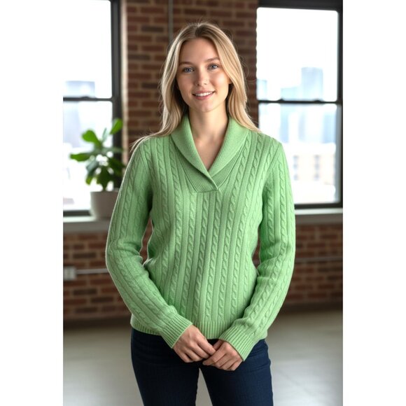 Ralph Lauren Mint Green Plush 100% Cashmere Cable Knit Sweater Women's Size L - Picture 1 of 5